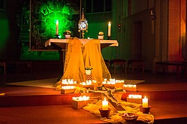 Banner Eucharistische Anbetung im Pfarrgarten 2024