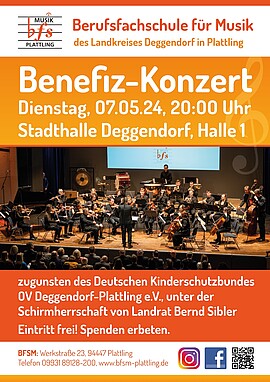 Banner Benefizkonzert der Berufsfachschule für Musik des Landkreises Deggendorf