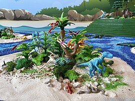 Banner Sonderausstellung "Archäologische Zeitreise - PLAYMOBIL-Sammlung Oliver Schaffer"