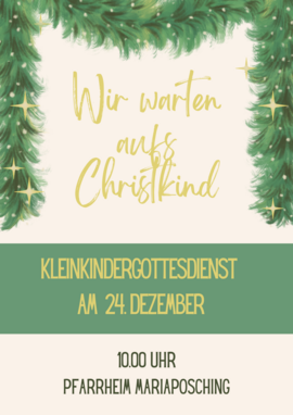 Banner Wir warten aufs Christkind - Kleinkindergottesdienst an Heilig Abend