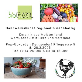 Banner biogartl und pottzblitzz im Pop-Up-Laden Deggendorf